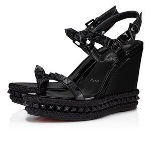 Christian Louboutin Black Patent Leather Wedge Sandals